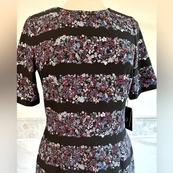 Adrianna Pappell Elbow Sleeves Floral Black Dress Size 8 - Picture 2 of 10